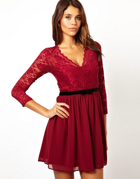 red-lace-skater-dress-3-4-sleeve-44_2 Red lace skater dress 3 4 sleeve