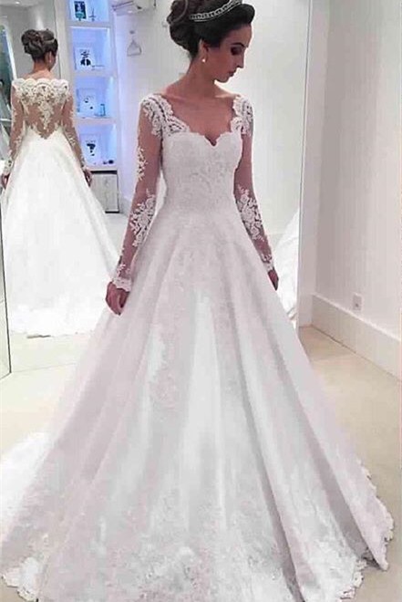a-line-lace-sleeve-wedding-dress-30_13 A line lace sleeve wedding dress