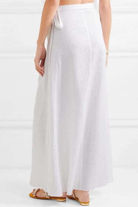 linen blend shirred maxi skirt