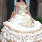 Quinceanera dresses gold and white