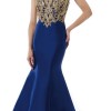 Navy blue and gold prom dress