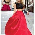 Red and black two piece prom dress