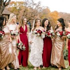 Red and gold bridesmaid dresses