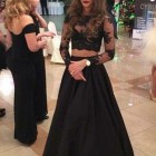 Black lace 2 piece prom dress