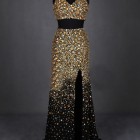 Gold and black two piece prom dress