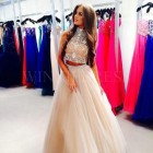 High neck two piece prom dress