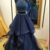 Navy blue two piece prom dress