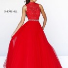 Red formal evening gown
