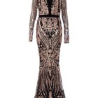 Black and rose gold sequin embellished fishtail maxi dress